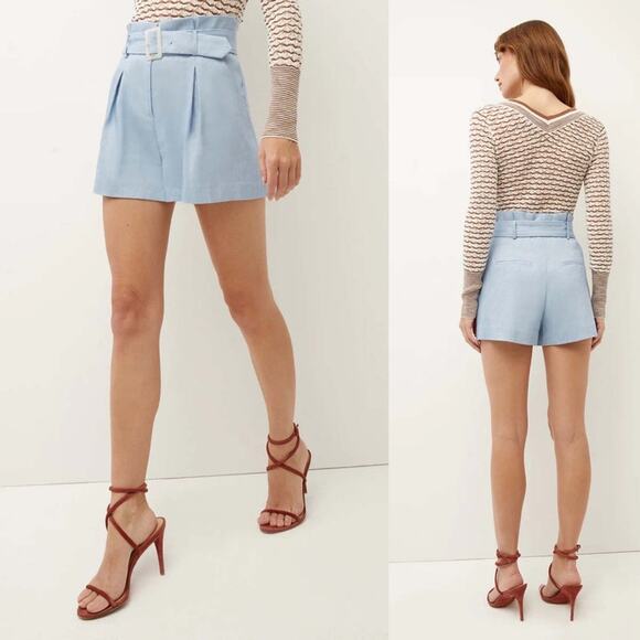 Veronica Beard Pants - Veronica Beard Linen Blend High Waist Blue Waist Belt Pleated Ashford Short 16